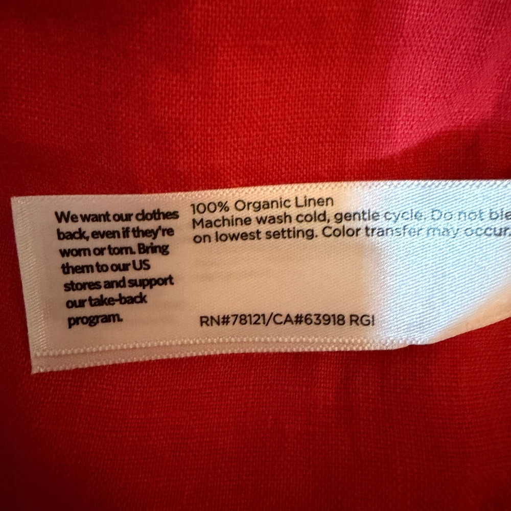 Eileen Fisher Shift Dress Womens Medium Red Organic Linen Short Sleeve Midi S23 - Picture 7 of 9